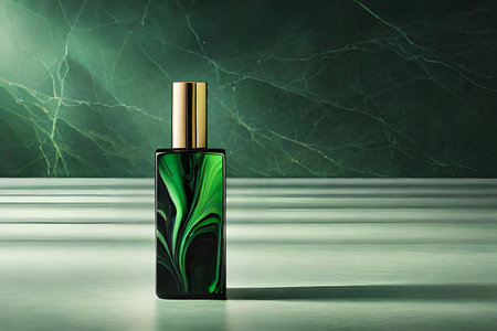 green marble perfume bottle concept , cosmetics advertising mockupの素材