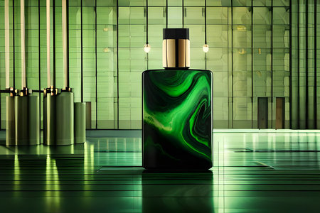 green marble perfume bottle concept , cosmetics advertising mockupの素材