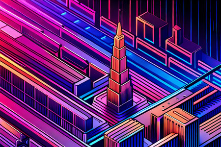 abstract Retro futuristic city background. 3d isometric digital illustration.の素材