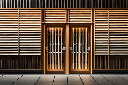 2d game design rendering of a commercial building in the city at night. japanese storefront facade. asian street , showcase lightsの素材