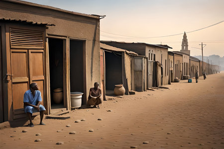 african township street facades, stalls and shop in a poor african villageの素材