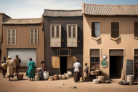 african township street facades, stalls and shop in a poor african villageの素材