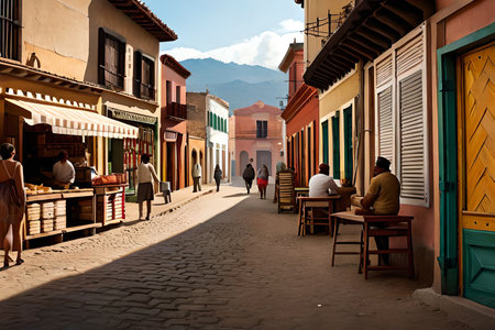 Colorful houses and storefront in south america. typical latin america building facades. 2d game design environmentの素材