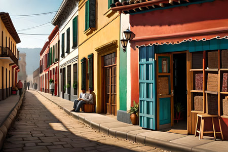 Colorful houses and storefront in south america. typical latin america building facades. 2d game design environmentの素材