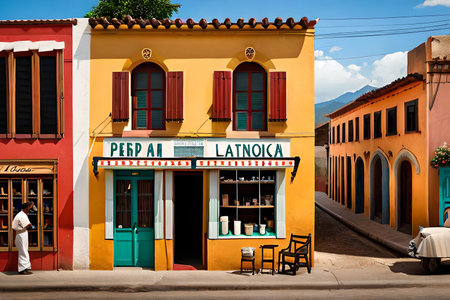 Colorful houses and storefront in south america. typical latin america building facades. 2d game design environmentの素材