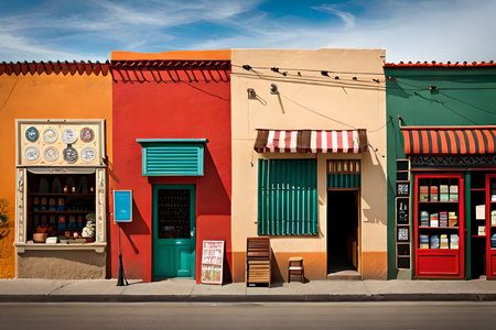 Colorful houses and storefront in south america. typical latin america building facades. 2d game design environmentの素材