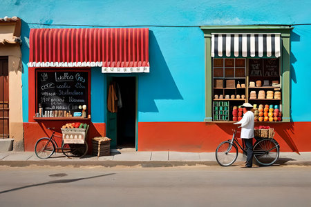 Colorful houses and storefront in south america. typical latin america building facades. 2d game design environmentの素材