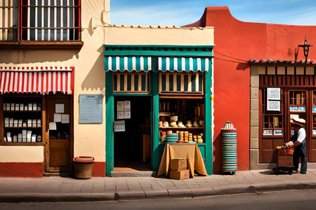 Colorful houses and storefront in south america. typical latin america building facades. 2d game design environmentの素材