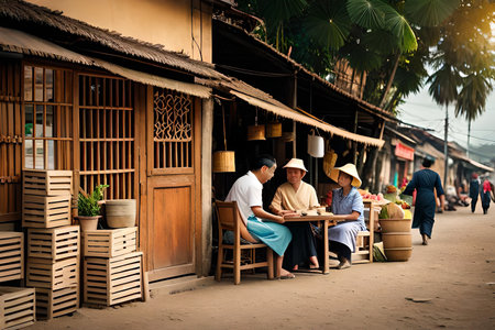 A traditional small shop in the old town of a south east Asian town, typical Asian boutique facade. level design, game design, 2Dの素材