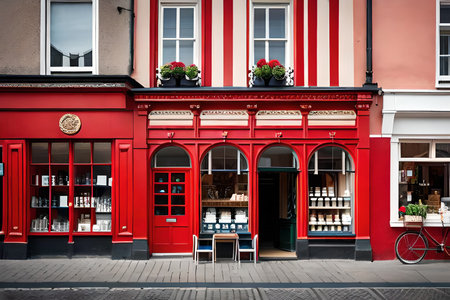 stylish and typical traditional scandinavian shop storefront, auropean boutique facadeの素材