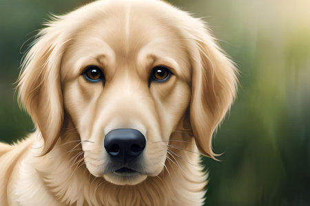 Portrait of a beautiful golden retriever dog in the park.の素材