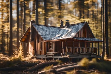 Miniature wooden house in the forest. Small wooden house in the forest.の素材