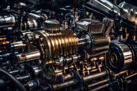 Closeup of the engine of a modern car. Selective focus.の素材