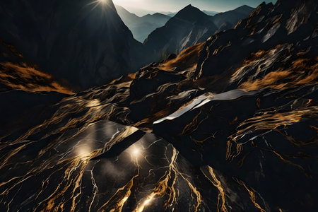 Fantasy alien planet. Mountain and lake. 3D illustration.の素材