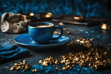 Coffee in a cup on an old background. Selective focus.の素材