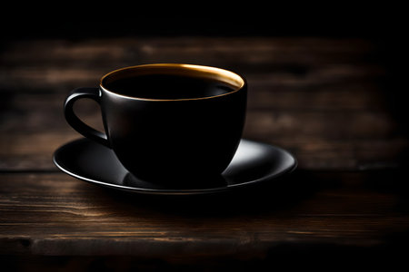 Cup of coffee on a dark wooden background. Toned.の素材