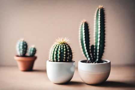 Cactus in a pot on a wooden table. Copy space.の素材