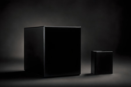 Black box on a black background. 3d rendering, mock upの素材