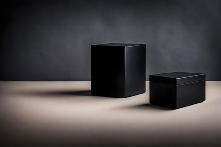 Three black boxes on a dark background. 3d rendering mock upの素材