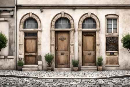 Old wooden doors in the old city of Lviv, Ukraine.の素材