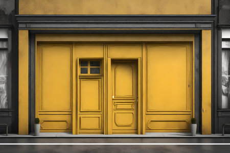 Yellow door in front of a yellow wall. 3d rendering.の素材