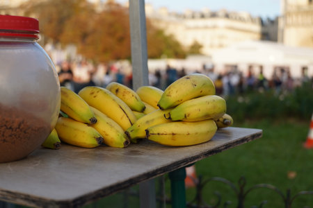 Bananas on the table in Paris, France. Summer time.の写真素材