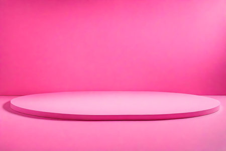 pink podium on pink background. 3d rendering, 3d illustration.の素材