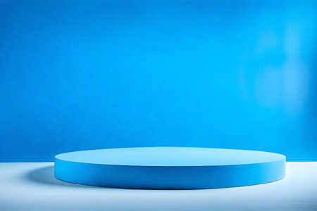 Blue podium on blue background. 3d render, 3d illustration.の素材