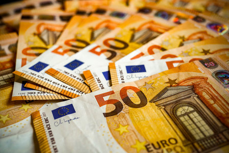 Euro banknotes money (EUR), currency of the European Unionの写真素材