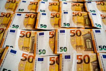 Euro banknotes of 50, 50, 100, 200 and 500 euros