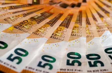 Fifty euro banknotes in the form of a fan close up