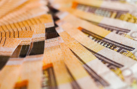 Close up of 50 euro banknote. Abstract background and texture for design.