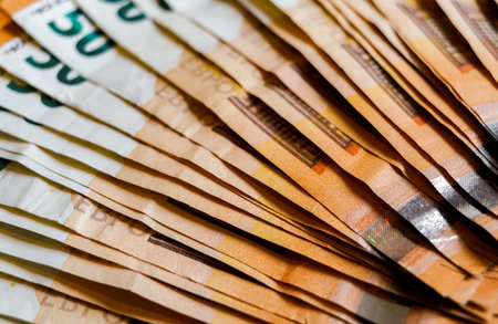 Pile of euro banknotes. Euro banknotes. Money backgroundの写真素材