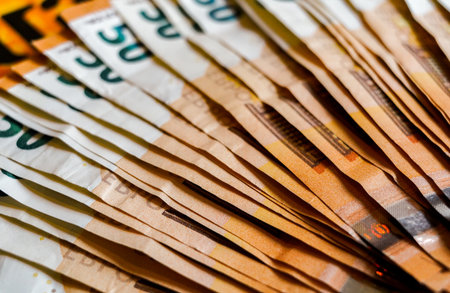 Fifty euro banknotes as a background. Close-up.