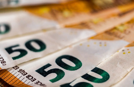 Euro banknotes close-up macro photography, business and finance conceptの写真素材