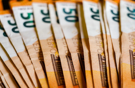 Euro banknotes in the form of a fan close-up.
