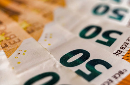Euro banknotes as a background. Close-up. Selective focus.の写真素材