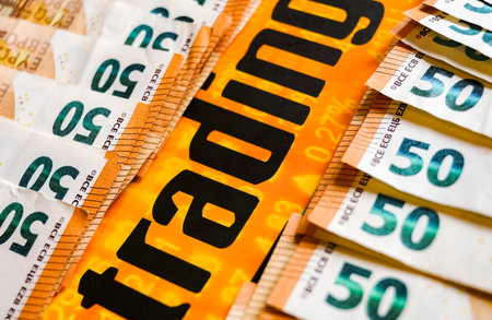 Close-up of 50 and 100 euro banknotes. Money backgroundの写真素材