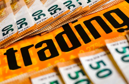 Fifty euro banknotes in a box with the word taxの写真素材