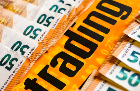 Banknotes of 50 euros in the form of a fan close upの写真素材