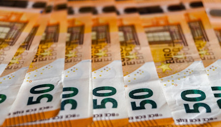 Euro banknotes (EUR), currency of European Union, close upの写真素材