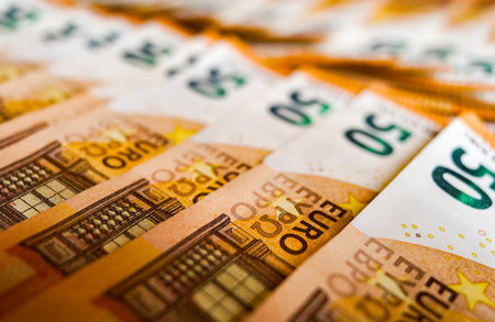 Euro banknotes as a background, close-up. Macro.