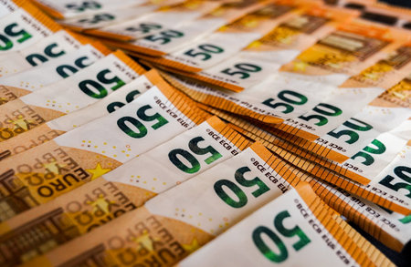 Euro banknotes in the form of a fan close-up.