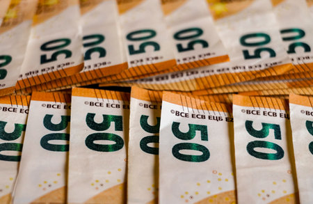 Banknotes of 50 euros close-up. Selective focus.の写真素材