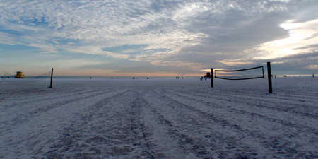 Beach Volleyball court at sunset, Siesta Key, Floridaの写真素材
