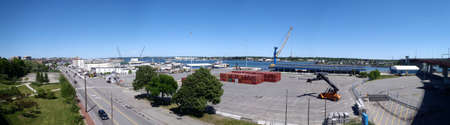 Portland Maine Panoramic of the port terminal and road leading into the city.  Taken from the Casco bridgeの写真素材