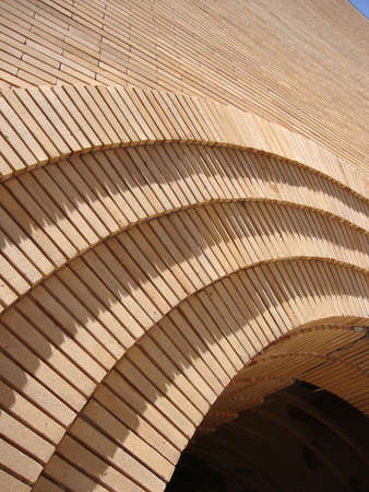 Close up of Xanadu Gallery archway enterence made of large bricks at 140 Maiden Lane is San Francisco's only Frank Lloyd Wright-designed building, the building design is precursor for the style used at the Guggenheim Museum in New York. の写真素材