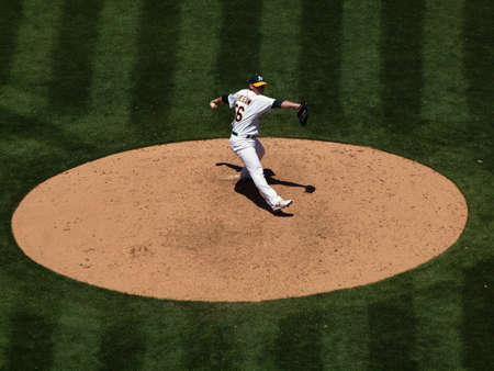 Reds 3 vs. As 0: As Craig Breslow about to throw a pitch in the late innings of a game.  Ball...