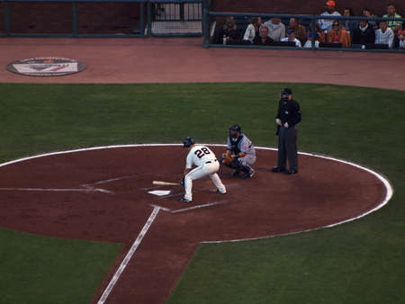 Mets vs. Giants: Giants Buster Posey measures the plate as he steps into the batters box.  Taken July 17 2010 at the ATT Park San Francisco.のeditorial素材