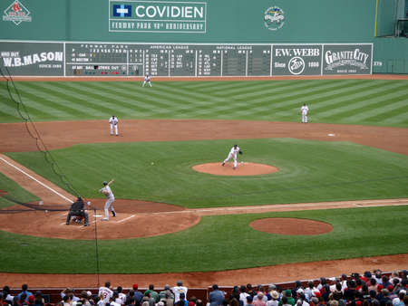 Red Sox vs Athletics: Red Sox Pitcher Tim Wakefield throws a knuckleball pitch to an Oakland Athletic. taken June 3, 2010 Fenway Park Boston, Massachusetts.のeditorial素材